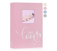Lanpn Baby Photo Album 6x4 300 Pockets, Linen Hardcover Newborn Memory Book with Memo Writing Area, Bebe Photobook, Slip-in Picture Book, Ultrasound Album Keepsake Gifts for Girl Baby Shower Pink