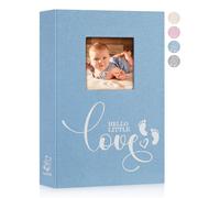 Lanpn Baby Photo Album 6x4 300 Pockets, Linen Hardcover Newborn Memory Book with Memo Writing Area, Bebe Photobook, Slip-in Picture Book, Ultrasound Album Keepsake Gifts for Boy Baby Shower Blue