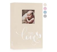 Lanpn Baby Photo Album 6x4 300 Pockets, Linen Hardcover Newborn Memory Book with Memo Writing Area, Bebe Photobook, Slip-in Picture Book, Ultrasound Album Keepsake Gifts for Boy Baby Shower Beige