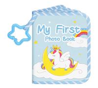 Lanpn Baby Photo Album Holds 17 6x4 Pictures, My First Soft Cloth Family Photo Book with Name Card & Name Tag Stickers, Fabric Newborn Memory Keepsake Gift for Baby Shower Toddler Kid Boy (Unicorn)