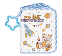 Lanpn Baby Photo Album Holds 17 6x4 Pictures, My First Soft Cloth Family Photo Book with Name Card & Name Tag Sticker, Fabric Kid Memory Keepsake Gift for Baby Shower Newborn Toddler Boy (Bear)