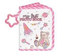Lanpn Baby Photo Album Holds 17 6x4 Pictures, My First Soft Cloth Family Photo Book with Name Card & Name Tag Sticker, Fabric Kid Memory Keepsake Gift for Baby Shower Newborn Toddler Boy (Pink)
