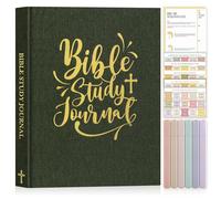 Lanpn Bible Study Guide Journals for Women with Tabs & Highlighters, Church Notes Taking Daily Devotional Journaling, Linen Bible Prayer Notebook Christian Religious Faith Based Gifts, Green