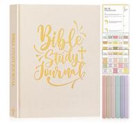 Lanpn Bible Study Guide Journals for Women with Tabs & Highlighters, Church Notes Taking Daily Devotional Journaling, Linen Bible Prayer Notebook Christian Religious Faith Based Gifts, Beige