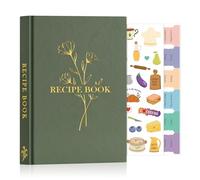 Lanpn Blank Recipe Book Cookbook to Write in Your Own Recipes, Waterproof A5 Empty Cooking Journal for 70 Recipes, Leather Cover Recipe Notebook with Stickers to Organize Your Family Recipes, Green