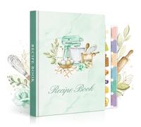 Lanpn Blank Recipe Book Journal for 70 Recipes, Waterproof A5 Empty Cooking Notebook to Organize Your Family Recipe, Leather Cover Cookbook with Stickers to Write in Your Own Recipes, Green