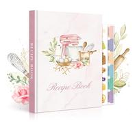 Lanpn Blank Recipe Book Journal for 70 Recipes, Waterproof A5 Empty Cooking Notebook to Organize Your Family Recipe, Leather Cover Cookbook with Stickers to Write in Your Own Recipes, Pink