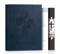 Lanpn Christian Bible Prayer Journal for Men, 3 Months Daily Devotional Journals, Bible Study Notebook with Scripture Verse for Church Pray Notes, Religious Faith Gifts, Blue Leather Hardcover