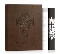 Lanpn Christian Bible Prayer Journal for Men, 3 Months Daily Devotional Journals, Bible Study Notebook with Scripture Verse for Church Pray Notes, Religious Faith Gifts, Brown Leather Hardcover