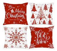 Lanpn Christmas Cushion Covers 55x55 Set of 4, Merry Christmas Winter Xmas Snowflake Decorative Holiday Throw Pillow Cases 22x22 for Outdoor Indoor Farmhouse Home Room Couch Decor (Red)