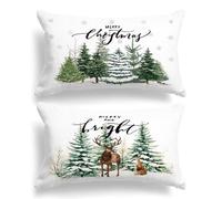 Lanpn Christmas King Pillowcase 20x36 Set of 2, Red White Forest Decorative Lumbar Pillow Cases 50x90cm Long Rectangle King Shams Throw Bed Pillow Covers Holiday Xmas Pillowcase Decor