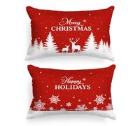 Lanpn Christmas Standard Pillowcase 20x30 Set of 2, Red Christmas Tree Snowflake Lumbar Pillow Cases 50x76cm Rectangle Long Shams Throw Bed Pillow Covers Winter Holiday Xmas Pillowcase Decor