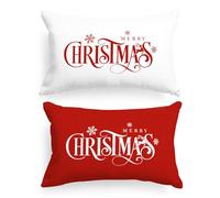 Lanpn Christmas Standard Pillowcase 20x30 Set of 2, Red White Merry Christmas Decorative Lumbar Pillow Cases 50x76cm Rectangle Long Shams Throw Bed Pillow Covers Holiday Xmas Pillowcase Decor
