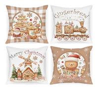 Lanpn Christmas Throw Pillow Covers 16x16 Set of 4, Gingerbread Man House Pillow Covers Christmas Pillowcase Decorative Cushion Cover for Home Bedroom Couch Sofa Decor 40x40cm (Brown)