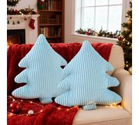 Lanpn Christmas Tree Pillows Set of 2, Christmas Decoration Narrow Stripes Winter Throw Pillow Soft Cute 3D Shaped Xmas Tree Cushion for Sofa Bedroom Xmas Decor (18x16 inch, Light Blue)