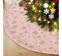 Lanpn Christmas Tree Skirt 90cm, Velvet Xmas Tree Skirt with Snowflake Winter Christmas Tree Mat for Large Artificial Trees Winter Home Party Holiday Indoor Xmas Decorations (Pink, 36 inch)