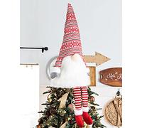 Lanpn Christmas Tree Topper Large Tomte Gnome Santa Ornaments 23 Inch, Plush Gnome with High Hat and Legs for Xmas Tree Home Fireplace Table Ornaments Decorations (Red)