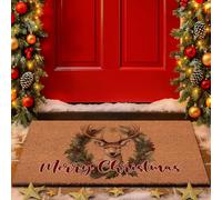 Lanpn Christmas Welcome Natural Coir Door Mat, Reindeer Coco Front Door Outdoor Doormat Outside Entrance Porch Non Slip Rubber Rug Winter Xmas Farmhouse Decor (Brown, 42x75cm)