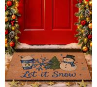 Lanpn Christmas Welcome Natural Coir Door Mat, Snowman Coco Front Door Outdoor Doormat Outside Entrance Porch Non Slip Rubber Rug Winter Xmas Farmhouse Decor (Brown, 42x75cm)