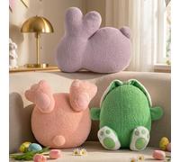 Lanpn Easter Bunny Egg Shaped Cushions Set of 3, Purple Bunny, Soft Velvet Green and Pink Egg with Feet, Rabbit Throw Pillows for Living Room Bedroom Sofa Couch Bed Spring Decor Easter Decor