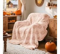 Lanpn Fall Fur Throw Blanket, 530GSM Sherpa Fleece Throws for Couch Sofa, Soft Fluffy 3D Pumpkin Blankets, Autumn Plush Cozy Blanket, Thanksgiving Home Bed Living Room Decor Gift, 130x150, Beige