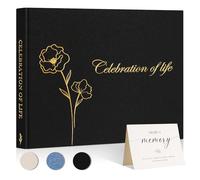 Lanpn Funeral Guest Book for Celebration of Life, Linen Memorial Service Registry Guest Book, Funeral Favors Sign in Books for Guests, Memory Book for Funeral with Memory Table Sign, Black