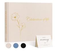Lanpn Funeral Guest Book for Celebration of Life, Linen Memorial Service Registry Guest Book, Funeral Favors Sign in Books for Guests, Memory Book for Funeral with Memory Table Sign, Beige