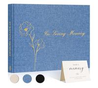 Lanpn Funeral Guest Book for Loving Memory, Linen Memorial Service Registry Guest Book, Funeral Favors Sign in Books for Guests, Celebration of Life Memory Book for Funeral with Table Sign, Blue