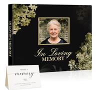 Lanpn Funeral Guest Book for Memorial Service, 100 Pages Celebration of Life Sign in Books for Guests, Funeral Favors Registry Book with Memory Table Sign, Black, Leather Cover