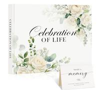 Lanpn Funeral Guest Book for Memorial Service, 100 Pages in Loving Memory Sign in Books for Guests, Funeral Favors Registry Book with Memorial Table Sign, White, Leather Cover
