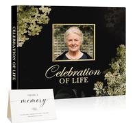 Lanpn Funeral Guest Book for Memorial Service, 100 Pages in Loving Memory Sign in Books for Guests, Funeral Favors Registry Book with Memorial Table Sign, Black, Leather Cover