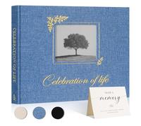 Lanpn Funeral Guest Book for Memorial Service, Linen Celebration of Life Registry Guest Book with Open Window, Memory Book for Funeral with Table Sign, Funeral Favors Sign in Books for Guests, Blue
