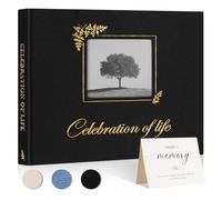 Lanpn Funeral Guest Book for Memorial Service, Linen Celebration of Life Registry Guest Book with Open Window, Memory Book for Funeral with Table Sign, Funeral Favors Sign in Books for Guests, Black