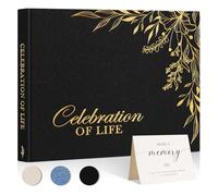 Lanpn Funeral Guest Book for Memorial Service, Linen Cover Celebration of Life Registry Guest Book, Funeral Favors Sign in Books for Guests Memory Book for Funeral with Memory Table Sign, Black
