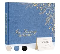 Lanpn Funeral Guest Book for Memorial Service, Linen in Loving Memory Registry Guest Book, Funeral Favors Sign in Books for Guests Celebration of Life Memory Book for Funeral with Table Sign, Blue