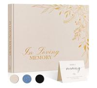 Lanpn Funeral Guest Book for Memorial Service, Linen in Loving Memory Registry Guest Book, Funeral Favors Sign in Books for Guests Celebration of Life Memory Book for Funeral with Table Sign, Beige