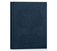 Lanpn Grandpa Life Story Book Journal with 270+ Prompts, Leather Hardcover Grandfather Guided Journal Memory Keepsake Book to Fill Out, Father's Day Birthday Christmas Grandpas Gift, Blue