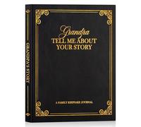 Lanpn Grandpa Life Story Book Journal with 270+ Prompts, Leather Hardcover Grandfather Guided Journal to Fill Out Memory Keepsake Book, Father's Day Birthday Christmas Grandpas Gift, Black