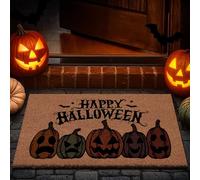 Lanpn Halloween Welcome Natural Coir Door Mat, Colorful Pumpkin Coco Front Door Outdoor Doormat Outside Entrance Porch Non Slip Rubber Rug Autumn Thanksgiving Farmhouse Decor 76x43cm