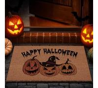 Lanpn Halloween Welcome Natural Coir Door Mat, Orange Pumpkin Coco Front Door Outdoor Doormat Outside Entrance Porch Non Slip Rubber Rug Autumn Thanksgiving Farmhouse Decor 76x43cm