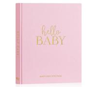 Lanpn Hello Baby First 5 Year Memory Book - Linen Hardcover Keepsake for New Parents - Newborn Baby Journal Scrapbook Photo Album Milestone Book (Pink, 154 Pages)