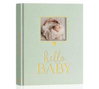 Lanpn Hello Baby Memory Book, First 5 Year Keepsake with DIY Window, Linen Baby Journal Memories Scrapbook Photo Book, Newborn Milestone Album for Boy Girl New Parents (154 Pages, Green)