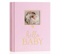 Lanpn Hello Baby Memory Book, First 5 Year Keepsake with DIY Window, Linen Baby Journal Memories Scrapbook Photo Book, Newborn Milestone Album for Boy Girl New Parents (154 Pages, Pink)
