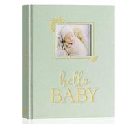Lanpn Hello Baby Memory Book, First 5 Year Keepsake with DIY Window, Linen Baby Journal Memories Scrapbook Photo Book, Newborn Milestone Album for Boy Girl New Parents (Green, 154 Pages)