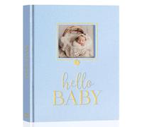 Lanpn Hello Baby Memory Book, First 5 Year Keepsake with DIY Window, Linen Baby Journal Memories Scrapbook Photo Book, Newborn Milestone Album for Boy Girl New Parents (154 Pages, blue)