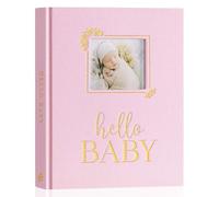 Lanpn Hello Baby Memory Book, First 5 Year Keepsake with DIY Window, Linen Baby Journal Memories Scrapbook Photo Book, Newborn Milestone Album for Boy Girl New Parents (Pink, 154 Pages)
