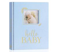Lanpn Hello Baby Memory Book, First 5 Year Keepsake with DIY Window, Linen Baby Journal Memories Scrapbook Photo Book, Newborn Milestone Album for Boy Girl New Parents (154 Pages, Blue)