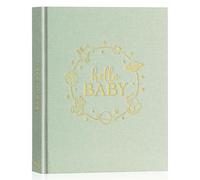 Lanpn Hello Baby Memory Book for Boy Girl - Linen Hardcover Baby Book Keepsake for New Parents - Newborn Baby First 5 Year Journal Scrapbook Photo Album Baby Milestone Book (Green, 154 Pages)
