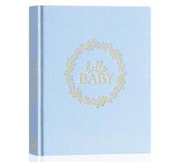 Lanpn Hello Baby Memory Book for Boy or Girl - Linen Cover First 5 Year Journal Scrapbook Photo Album - Newborn Milestone Keepsake for New Parents (Blue, 154 Pages)