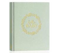 Lanpn Hello Baby Memory Book for Boy or Girl - Linen Cover First 5 Year Journal Scrapbook Photo Album - Newborn Milestone Keepsake for New Parents (Green, 154 Pages)